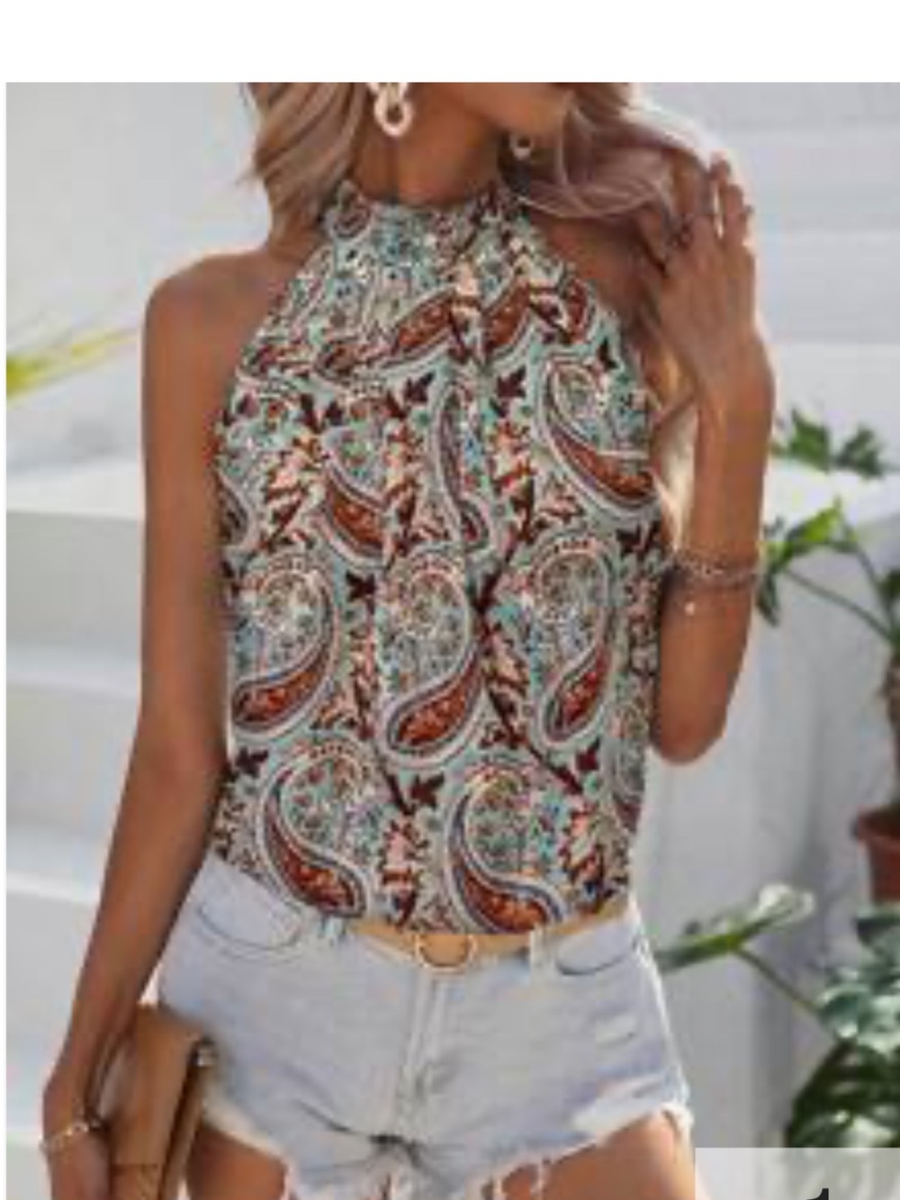 SHEIN Teal & Brown Paisley Halter Camisole